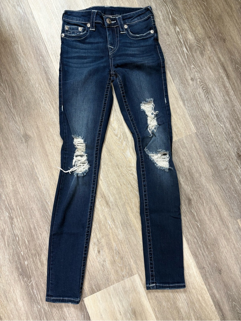 True Religion Women's Dark Indigo Distressed Skinny Jeans